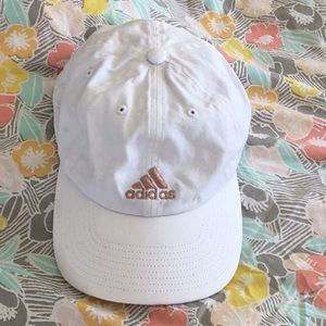 White Adidas hat with rose gold stitching